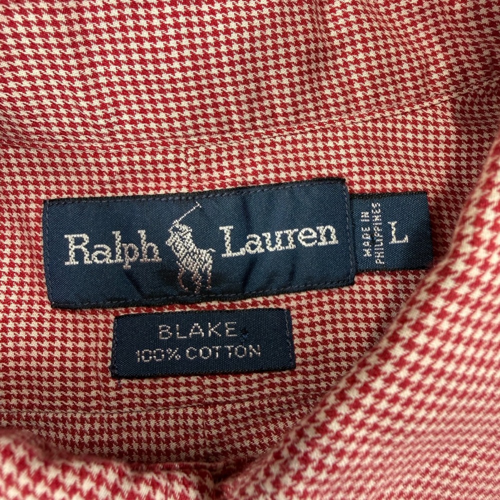 Ralph Lauren Button Down Shirt Mens L Red Houndstooth Blake Cotton Long Sleeve - Picture 3 of 6